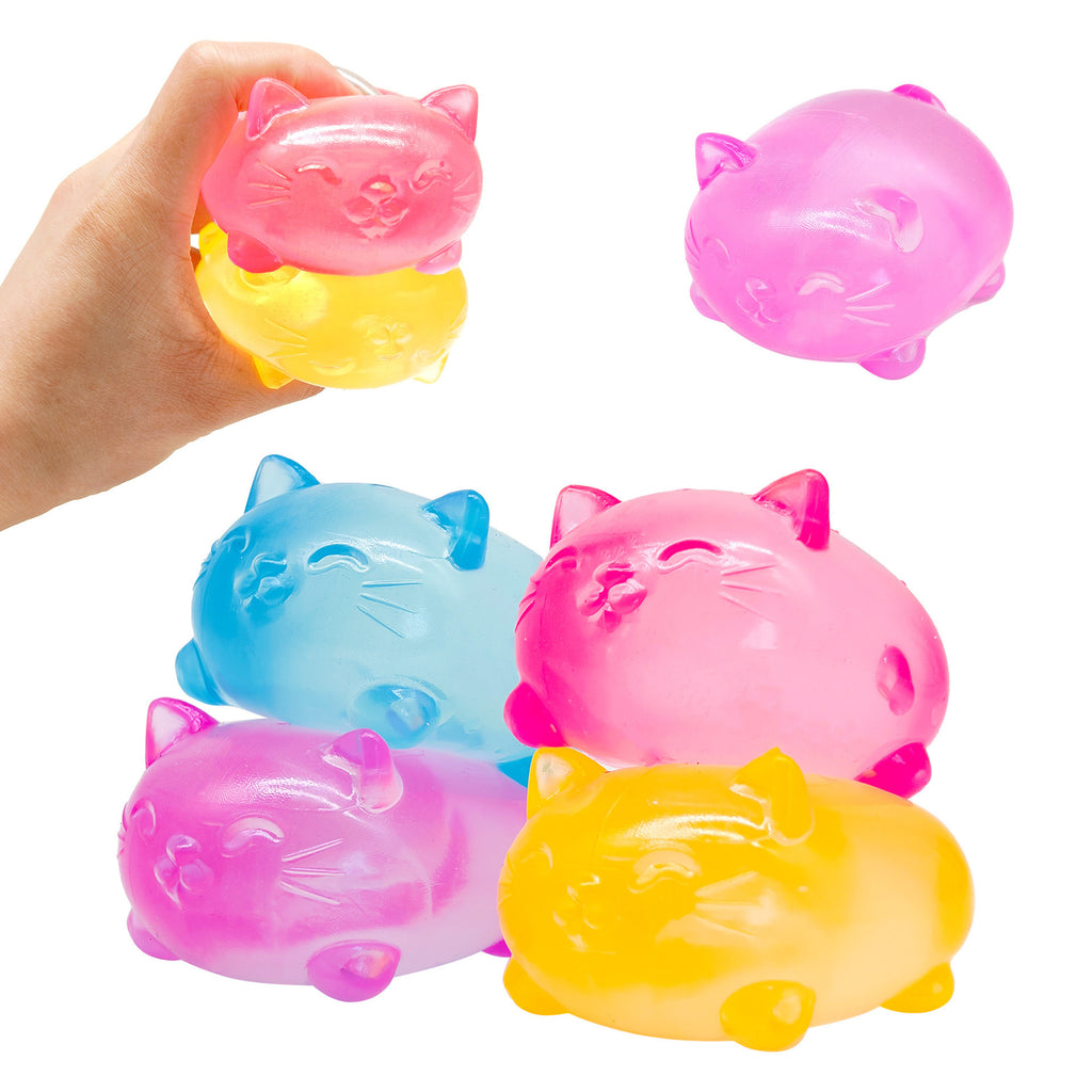 Squishy Cat Stress Ball, Cute Transparent Ice Cube Squeeze Toy for Anxiety Relief, Fidget Sensory Toy for Kids & Adults