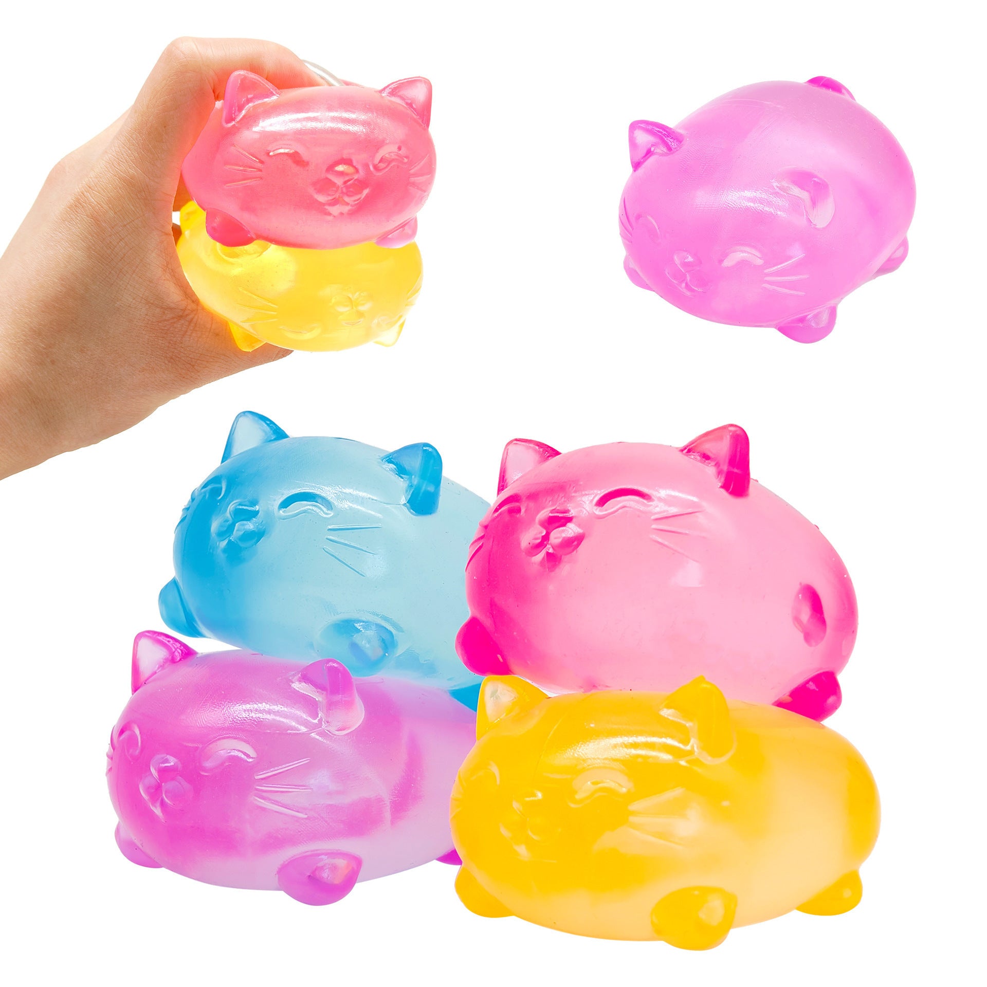 Squishy Cat Stress Ball, Cute Transparent Ice Cube Squeeze Toy for Anxiety Relief, Fidget Sensory Toy for Kids & Adults