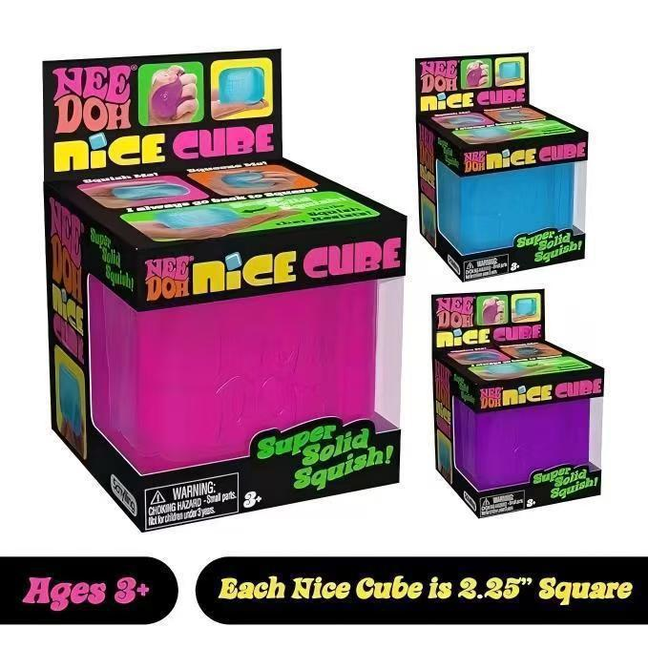Nice Cube Squishy Toy, Nee Doh Square Squeeze Stress Ball, Soft Gel Fidget Toy for ADHD, Office & Classroom