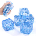 Ice Cube Snowflake Squishy Stress Ball, Blue Transparent Squeeze Fidget Toy with Glitter for Anxiety Relief