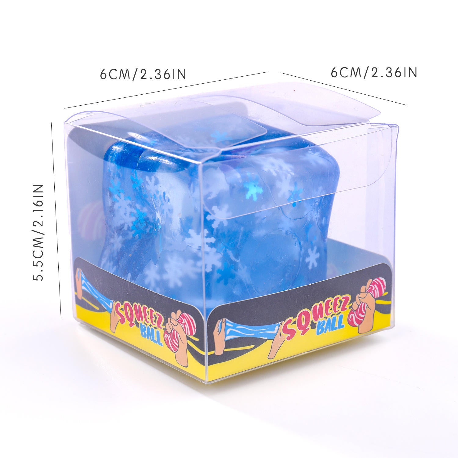Ice Cube Snowflake Squishy Stress Ball, Blue Transparent Squeeze Fidget Toy with Glitter for Anxiety Relief