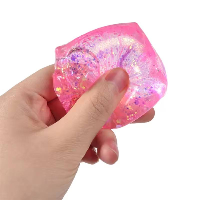 Sparkling Glitter Cube Squishy Toy, Soft TPR Gel Squeeze Stress Ball, Cute Desk Decor for Office, Classroom & Travel