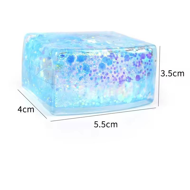 Sparkling Glitter Cube Squishy Toy, Soft TPR Gel Squeeze Stress Ball, Cute Desk Decor for Office, Classroom & Travel