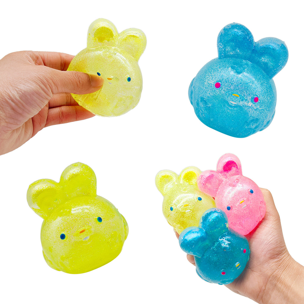 Kawaii Glitter Bunny Squishy, Slow Rising Squeeze Stress Relief Toy, Fun Easter Basket Stuffer for Kids & Adults