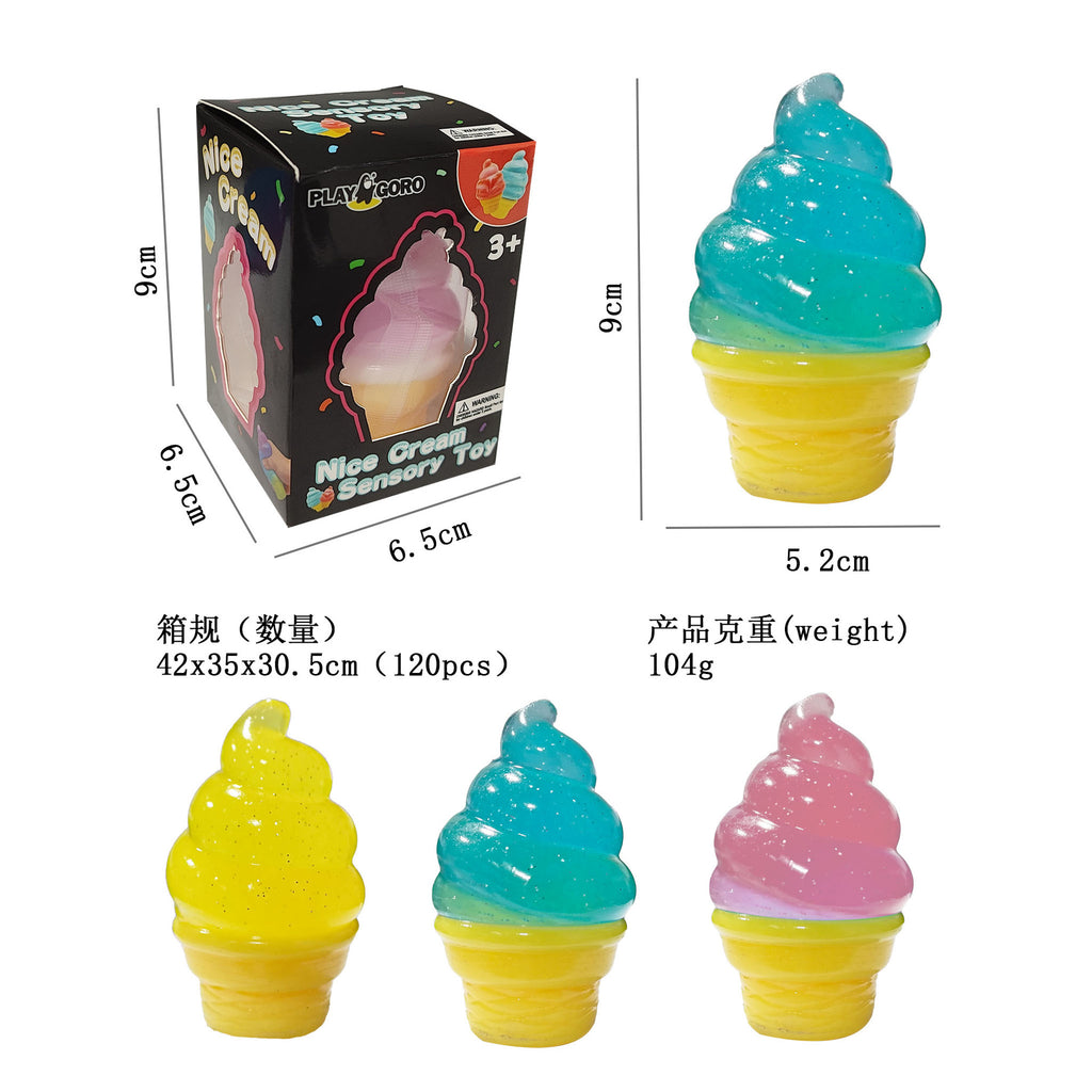 Ice Cream Squishy with Glitter, Soft TPR Squeeze Stress Ball, Sweet Dessert Fidget Toy for ADHD, Office & Classroom
