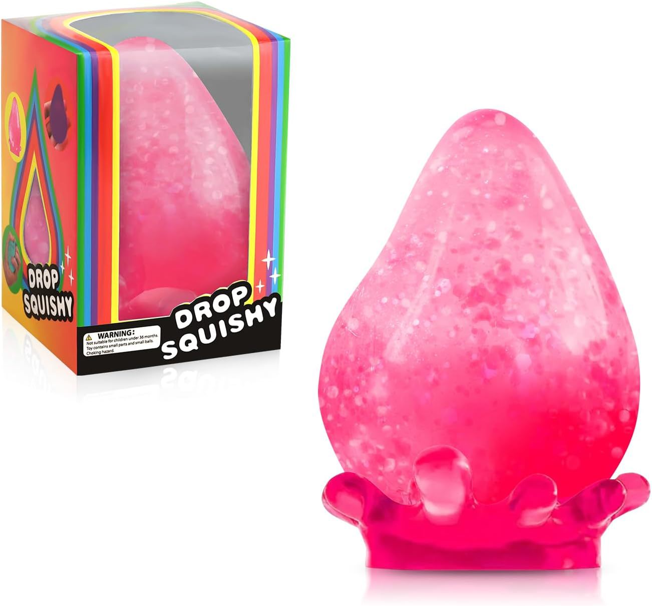 2Pcs Colorful Glitter Water Drop Squishy Set, Squeeze Stress Balls with Sparkles, Fidget Sensory Toys for Kids & Adults