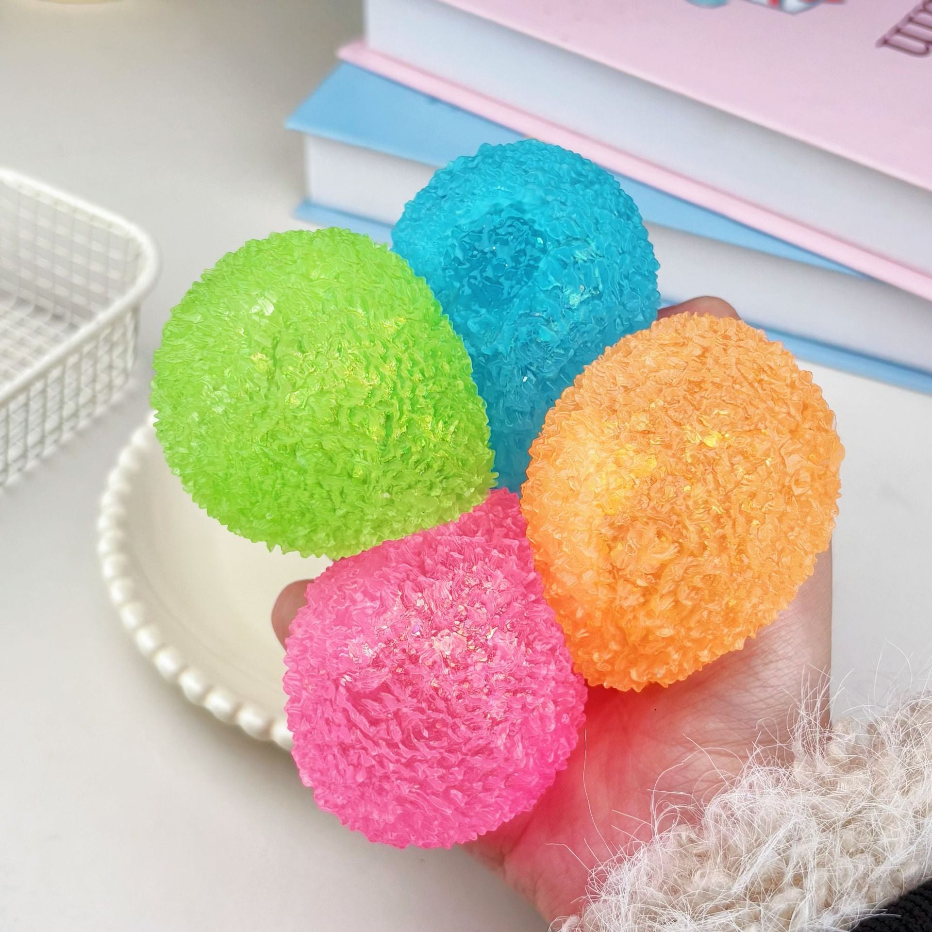 Fuzzy Textured Stress Ball, Soft Spiky Squeeze Fidget Toy for Anxiety Relief, Sensory Toy for Kids & Adults