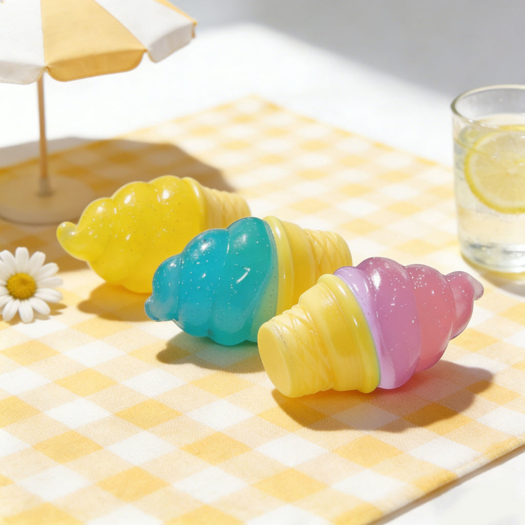 Ice Cream Squishy with Glitter, Soft TPR Squeeze Stress Ball, Sweet Dessert Fidget Toy for ADHD, Office & Classroom