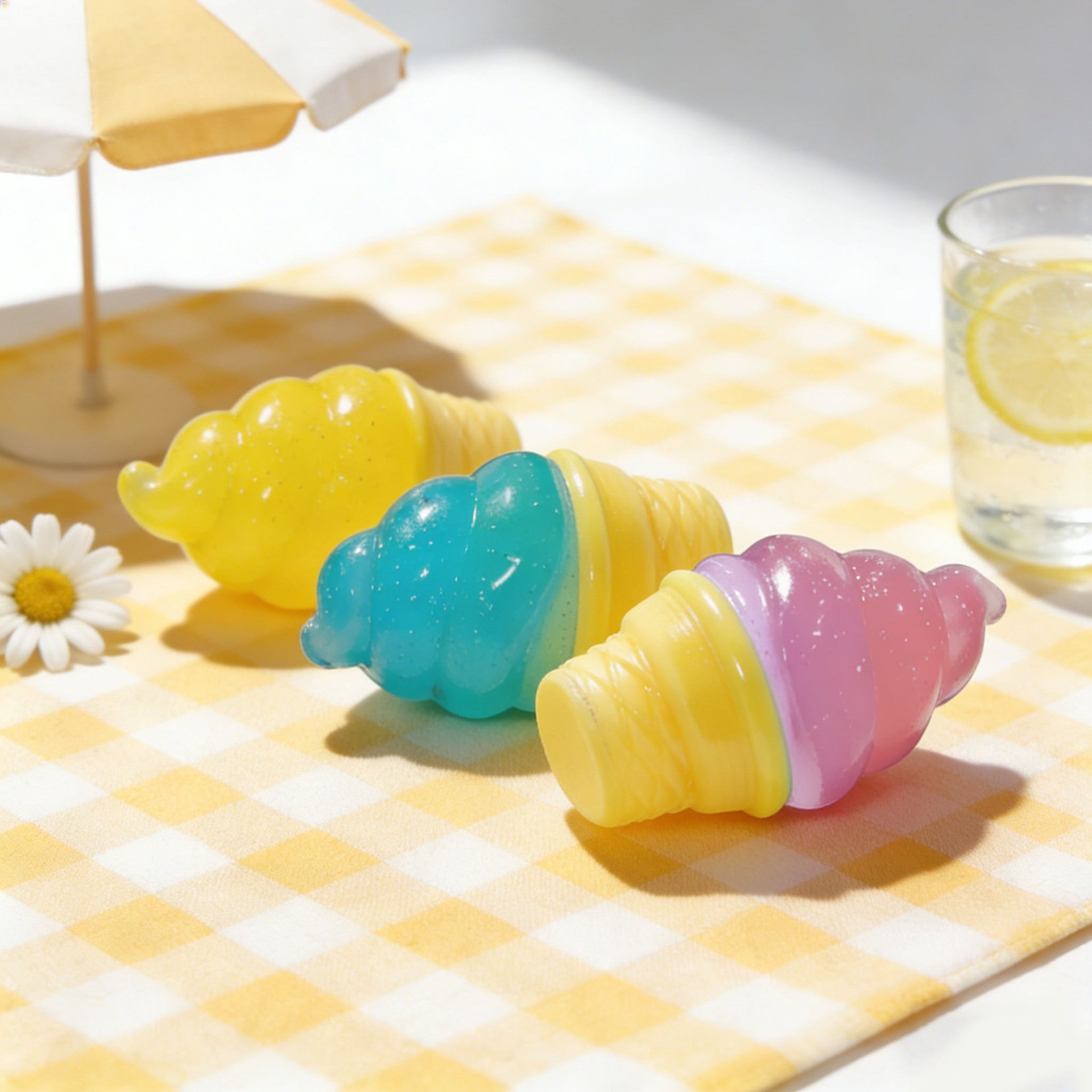 Ice Cream Squishy with Glitter, Soft TPR Squeeze Stress Ball, Sweet Dessert Fidget Toy for ADHD, Office & Classroom
