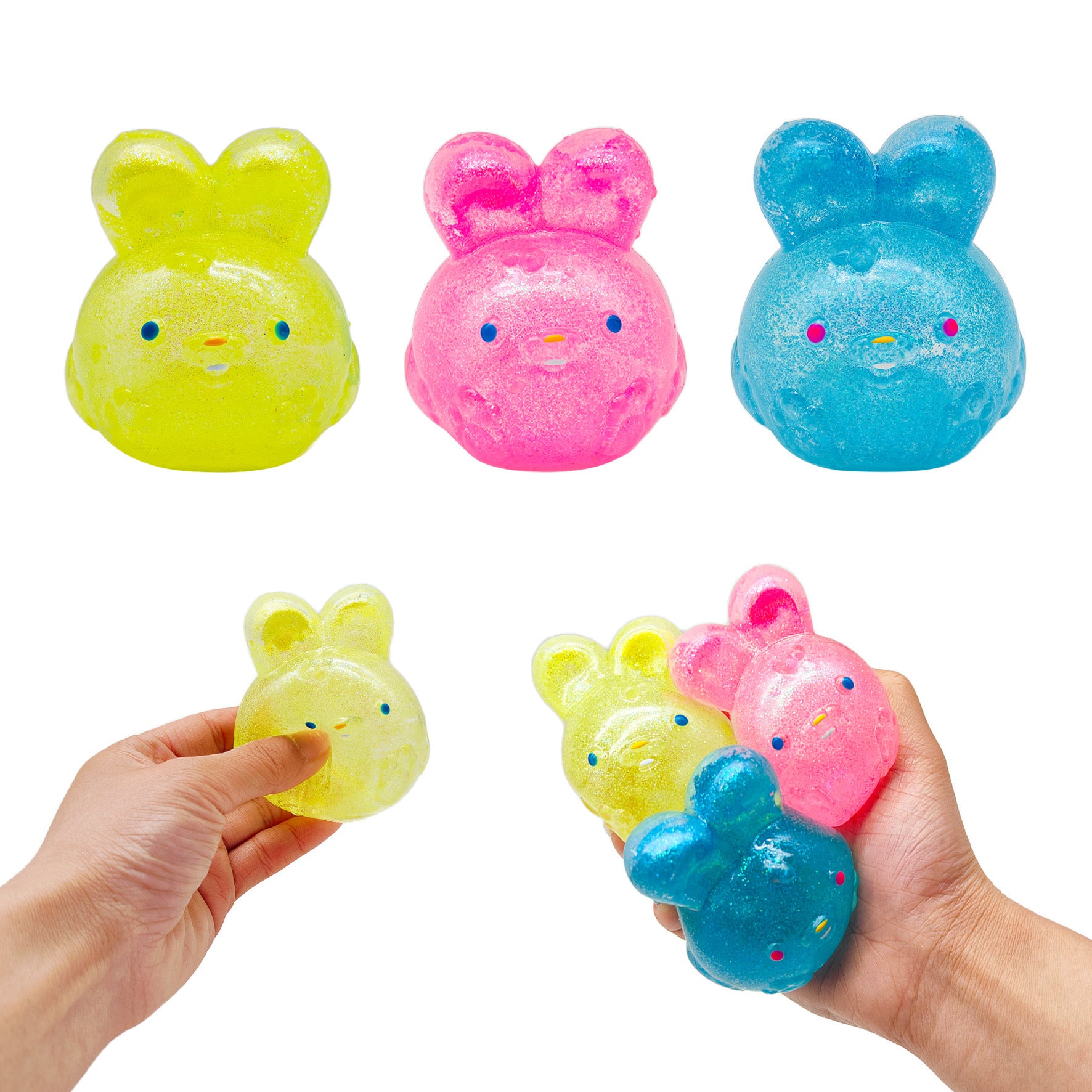 Kawaii Glitter Bunny Squishy, Slow Rising Squeeze Stress Relief Toy, Fun Easter Basket Stuffer for Kids & Adults